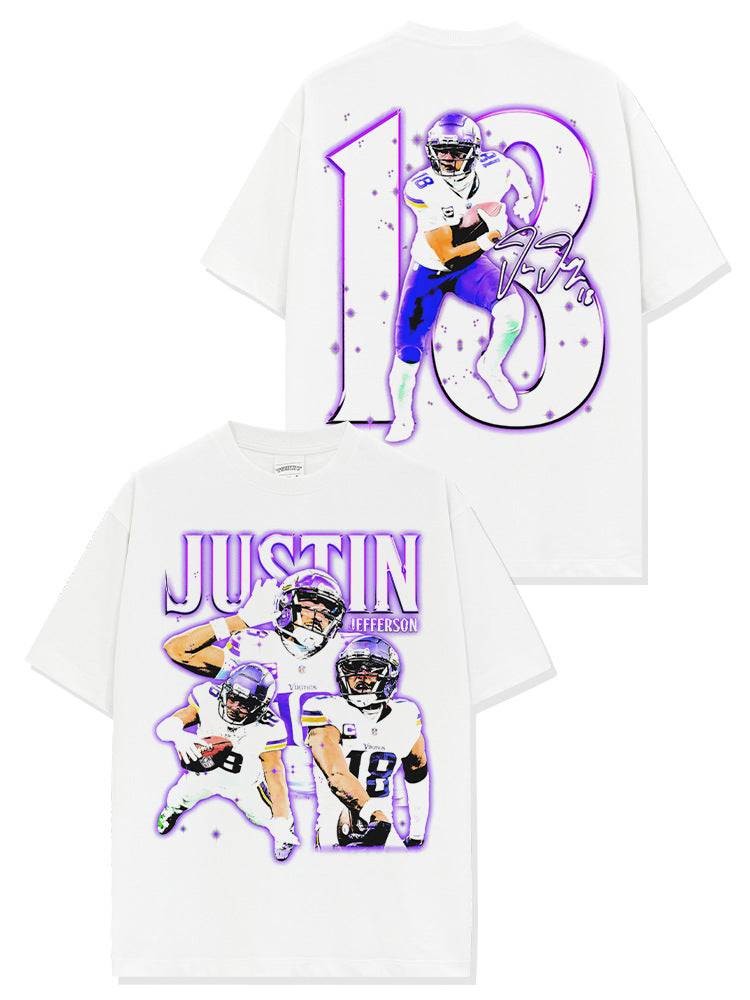 Justin Jefferson Printed Short Sleeve T-Shirt Heavy Cotton Long Sleeve Crew Neck Hooded Sweater