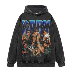 Hip Hop Babe Lil Baby Printed Washed Short Sleeve T-Shirt Crew Neck Long Sleeve Loose Hooded Sweater