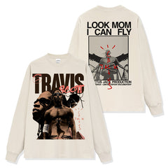 Vintage hip-hop Travis Scott print short-sleeved t-shirt long-sleeved crewneck heavyweight hoodie