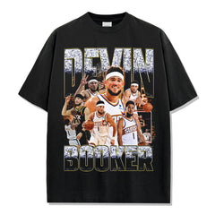 Vintage Booker Printed Short Sleeve T-Shirt Washed Casual Long Sleeve Crew Neck Hooded Sweater Men