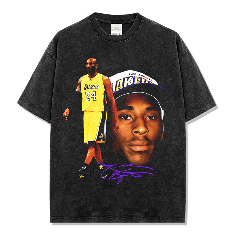 Vintage KOBE Kobe Printed Short Sleeve T-Shirt Washed Old Long Sleeve Loose Hooded Sweater