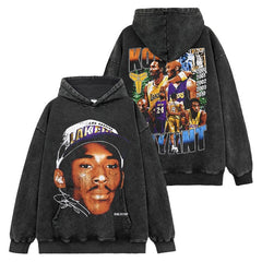 Vintage Kobe KOBE double-sided print washed short-sleeved T-shirt crew neck heavy hooded sweater