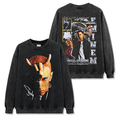 Hip Hop Eminem Eminem Printed Washed Short Sleeve T-Shirt Crew Neck Heavy Hooded Sweater Men