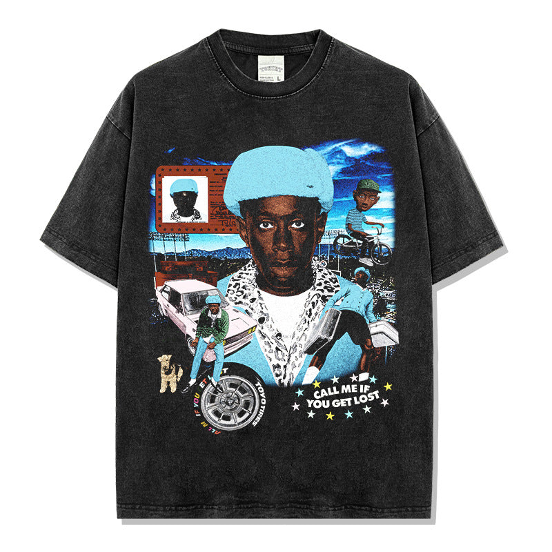Vintage Tyler The Creator Printed T-Shirt Washed Long Sleeve Crew Neck Heavy Hooded Sweater