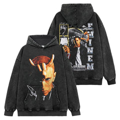 Hip Hop Eminem Eminem Printed Washed Short Sleeve T-Shirt Crew Neck Heavy Hooded Sweater Men
