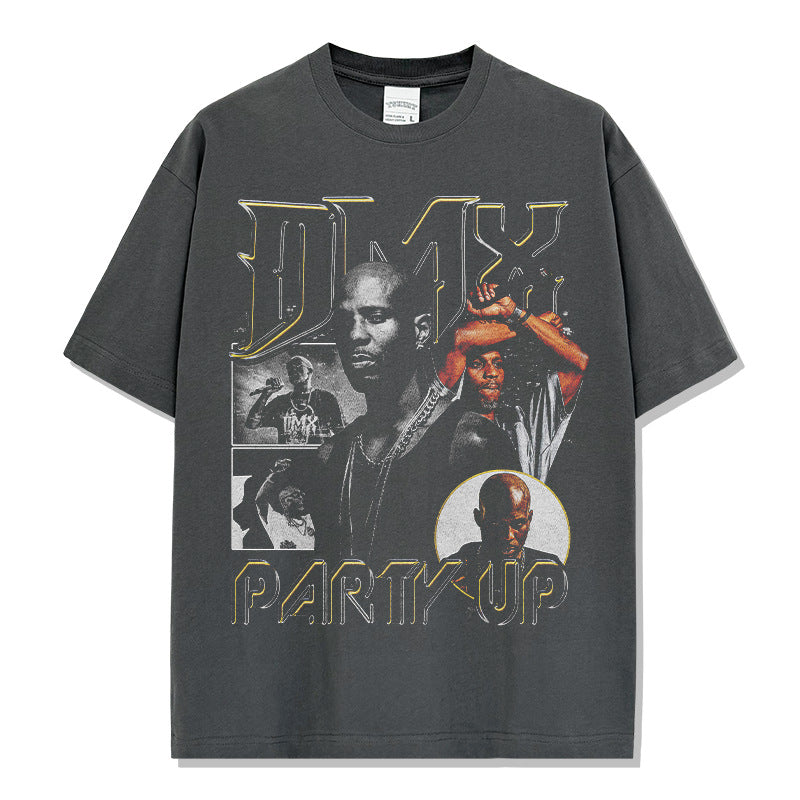 DMX Earl Simmons Printed Short Sleeve T-Shirt Washed Long Sleeve Loose Casual Hooded Sweater