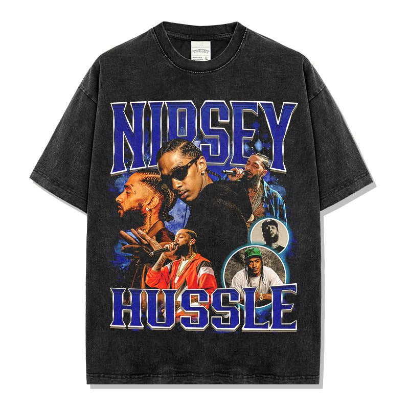 Nipsey Hussle Printed Short Sleeve T-Shirt Washed Long Sleeve Loose Casual Hooded Sweater Men