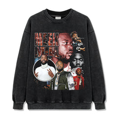Hip Hop Mick MEEK MILL Printed Short Sleeve T-Shirt Washed Long Sleeve Loose Blockbuster Hooded Sweater