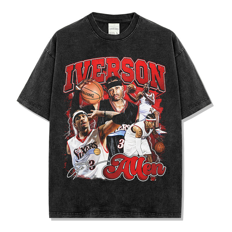 Vintage Iverson Allen Iverson Printed Short Sleeve T-Shirt Washed Heavy Cotton Top T
