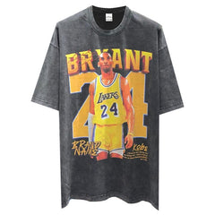 Retro kobe trend printed short-sleeved T-shirt washed and old round neck heavy cotton small neckline trendy t