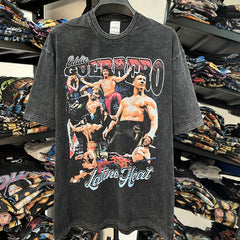 Vintage Eddie Guerrero Printed Short Sleeve T-Shirt Washed Blockbuster T