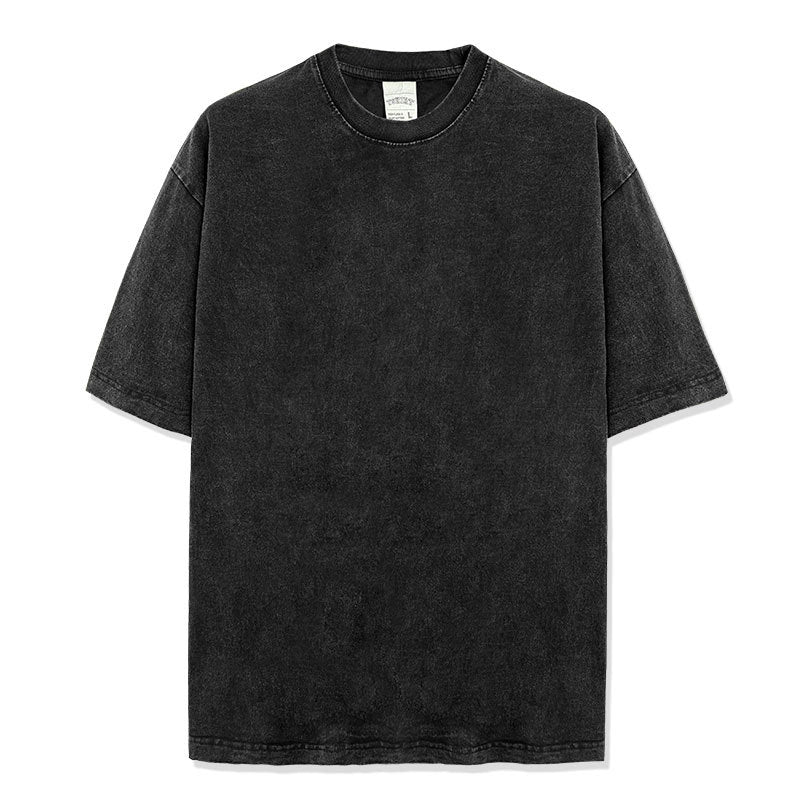 Heavy 260G pure cotton washed solid color short-sleeved t-shirt oversize retro loose casual