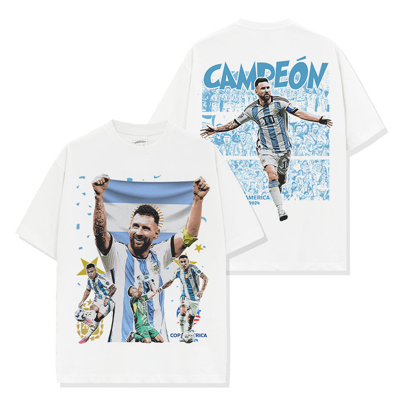 Leo Messi Printed Short Sleeve T-Shirt Long Sleeve Crew Neck Washed Hooded Sweater Men