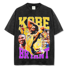 Vintage Kobe double-sided printed short-sleeved T-shirt high street washed heavy cotton small neckline trendy t