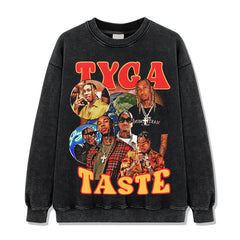 Hip Hop Michael Tyga Print Short Sleeve T-Shirt Washed Long Sleeve Loose Heavy Hooded Sweatshirt Men