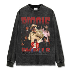 Tide biggie smalls printed short-sleeved t-shirt washed and done old long-sleeved loose hooded sweater men