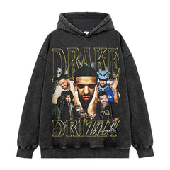 Hip Hop DRAKE Drake Printed Short Sleeve T-Shirt Washed Long Sleeve Crew Neck Loose Hooded Sweater