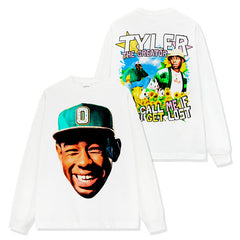 Hip Hop Tyler the Creator Printed Short Sleeve T-Shirt Long Sleeve Crew Neck Washed Hooded Sweater