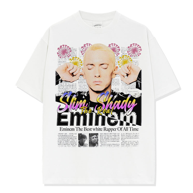 Vintage Hip Hop EMINEM Eminem Printed Short Sleeve T-Shirt Crew Neck Long Sleeve Loose Hooded Sweater Men
