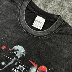 Vintage MJ flying man printing short-sleeved T-shirt high street washed old loose heavy cotton small neckline t