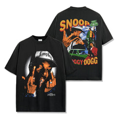 Vintage Lord Dog SNOOP DOGG Printed Short Sleeve T-Shirt Loose Heavy Crew Neck Hooded Sweater Men