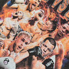 Vintage Paul vs Diaz Printed Short Sleeve T-Shirt Washed Loose Heavy Cotton Small Neckline Tide T