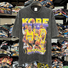 Vintage Trend KOBE Printed T-Shirt Vintage Washed Heavy Casual Short Sleeve Trend