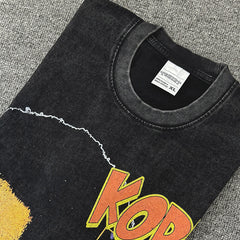 Simple retro Kobe printed short-sleeved T-shirt g high street washed loose heavy cotton small neckline t