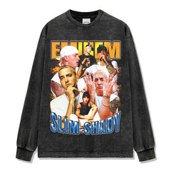 Hip Hop Tide Eminem Eminem Printed Short Sleeve T-Shirt Washed Long Sleeve Loose Hooded Sweater
