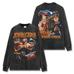 JOHN CENA John Cena print washed short-sleeved T-shirt round neck loose hooded sweater men