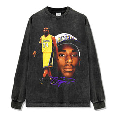 Vintage KOBE Kobe Printed Short Sleeve T-Shirt Washed Old Long Sleeve Loose Hooded Sweater