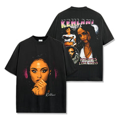 Vintage Kolani KEHLANI print short-sleeved t-shirt loose heavy crew neck hooded sweater for men and women