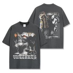 Vintage Kanye Kanye Double-Sided Printed Short Sleeve T-Shirt High Street Washed Long Sleeve Heavy Hooded Sweater