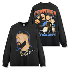 Vintage Drake DRAKE Printed Short Sleeve T-Shirt Washed Long Sleeve Crew Neck Casual Hooded Sweater Men