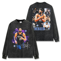 Vintage Embiid Double Sided Printed Short Sleeve T-Shirt Heavy Long Sleeve Crew Neck Hooded Sweater