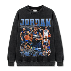 Vintage McLaughlin Printed Short Sleeve T-Shirt Old Washed Long Sleeve Crew Neck Hooded Sweater Men