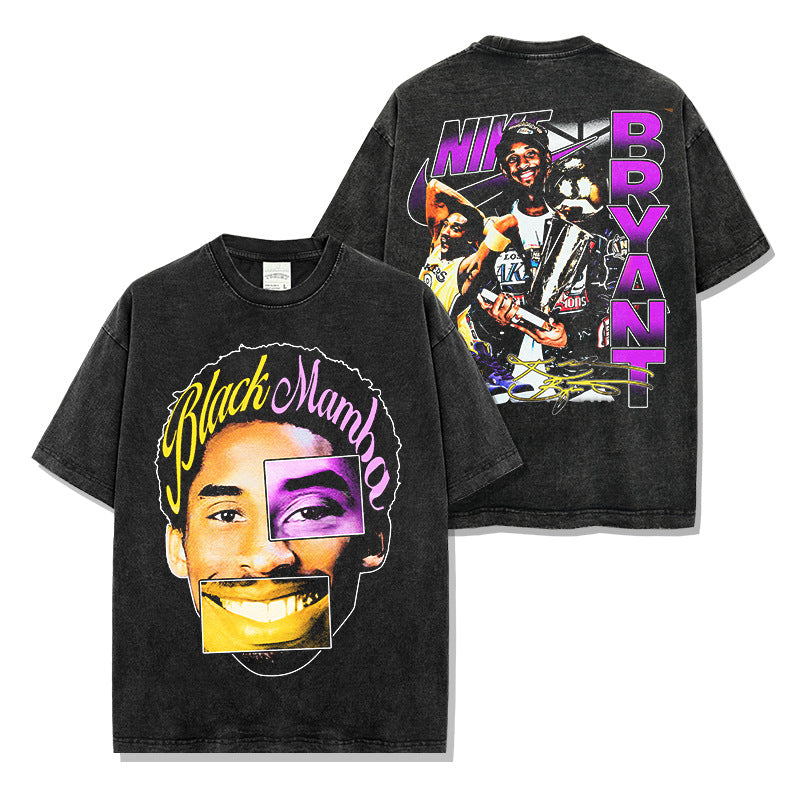 Vintage Kobe Kobe reversible print short sleeve t-shirt washed long sleeve loose hooded sweatshirt