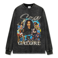 Shisha SZA printed short-sleeved t-shirt washed and old long-sleeved loose casual heavy hooded sweater men