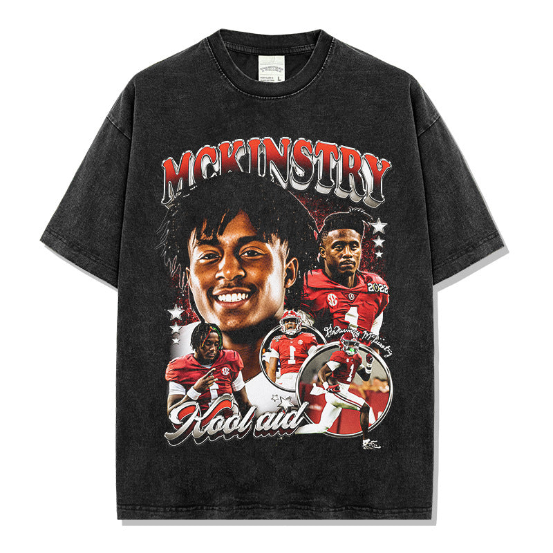 Vintage McKinstry Printed Short Sleeve T-Shirt Washed Heavy Cotton Top Tide T