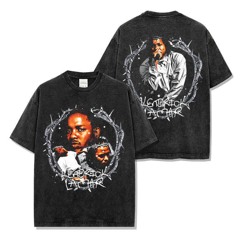 K.DotKENDRICK LAMAR printed short-sleeved t-shirt washed long-sleeved loose hooded sweater
