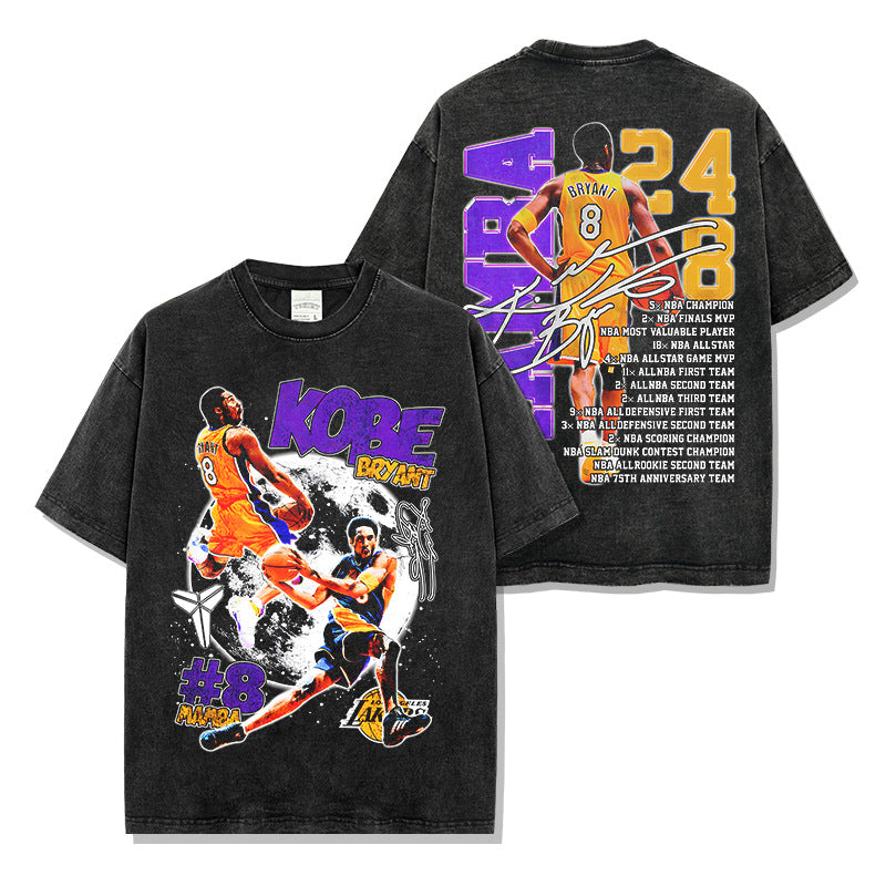 Vintage Kobe KOBE Double-Sided Printed Short Sleeve T-Shirt Washed Long Sleeve Loose Hooded Sweater