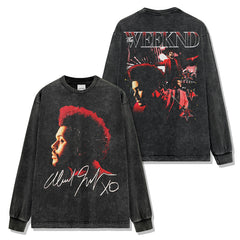 Hip Hop Bonsai Brother The Weeknd Double Sided Printed Short Sleeve T-Shirt Loose Crew Neck Hooded Sweater