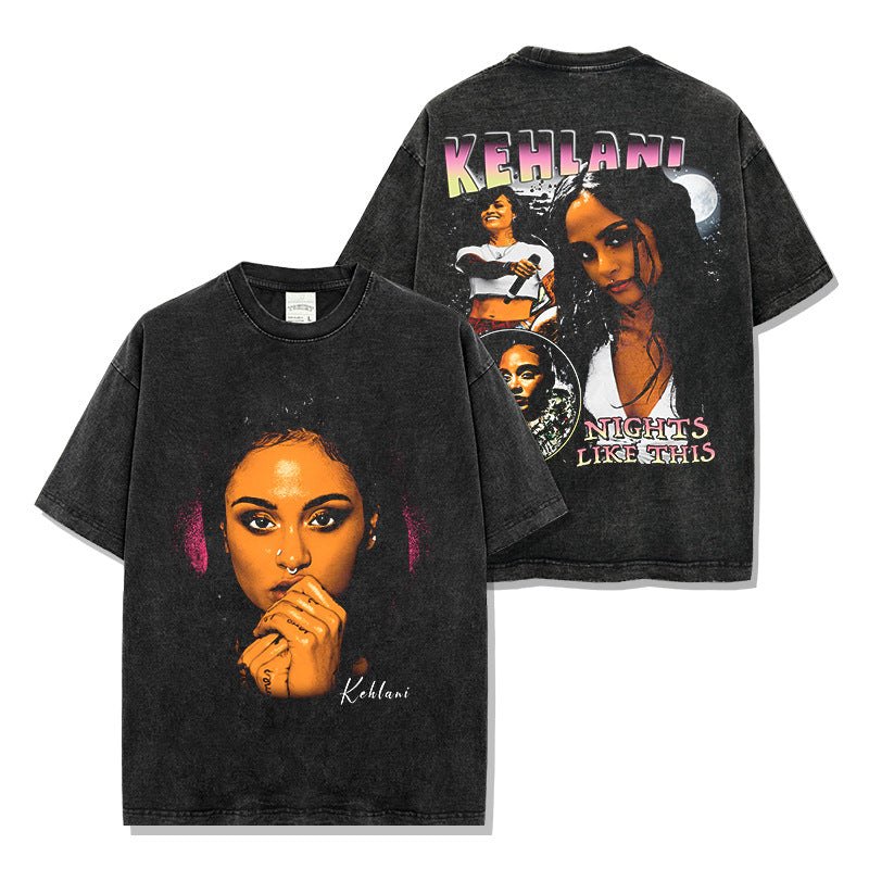 Vintage Kolani KEHLANI print short-sleeved t-shirt loose heavy crew neck hooded sweater for men and women