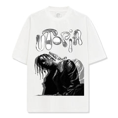 Vintage TS Hip Hop Travis Scott Printed Short Sleeve T-Shirt Washed Vintage Heavy Loose Crew Neck