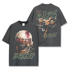 Hip Hop Brown Chris Brown Printed Short Sleeve T-Shirt Washed Long Sleeve Loose Hooded Sweater Men