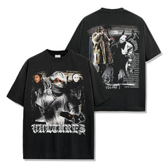 Vintage Kanye Kanye Double-Sided Printed Short Sleeve T-Shirt High Street Washed Long Sleeve Heavy Hooded Sweater