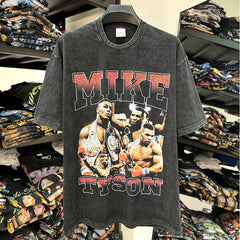Vintage Tyson Boxer Tyson Printed Short Sleeve T-Shirt vintage washed heavy cotton trendy men t