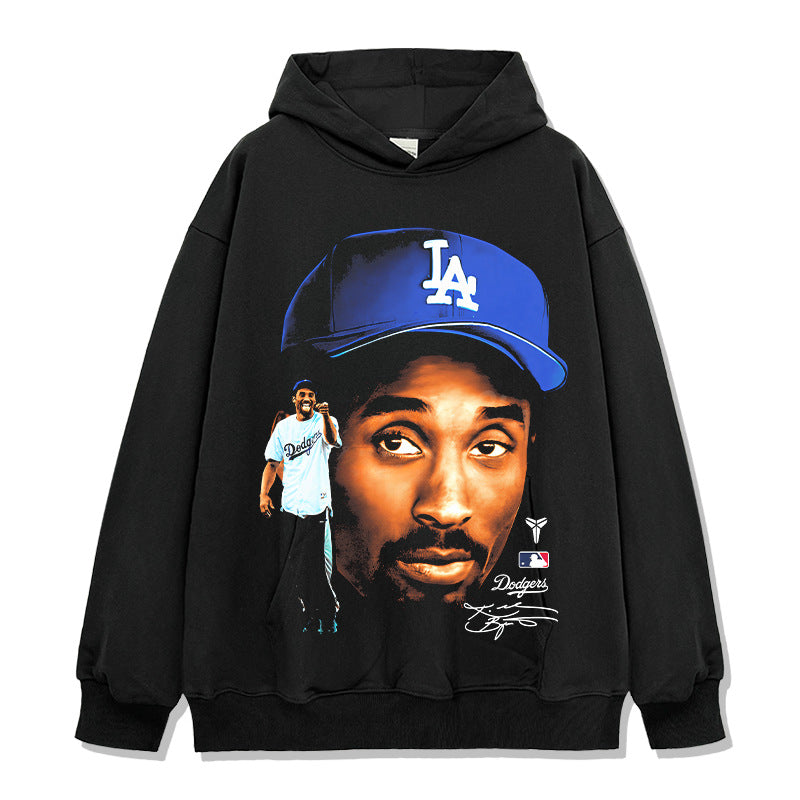 Vintage Tide KOBE Kobe Printed Short Sleeve T-Shirt Washed Old Long Sleeve Loose Hooded Sweater Men