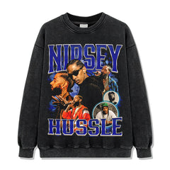Nipsey Hussle Printed Short Sleeve T-Shirt Washed Long Sleeve Loose Casual Hooded Sweater Men