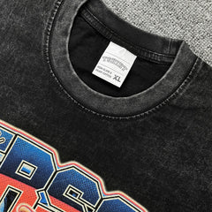 Vintage Iverson Printed Short Sleeve T-Shirt Washed Loose Heavy Loose Cotton Crew Neck